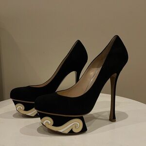 Nicholas Kirkwood Black Suede Platform Pumps Size 36.5